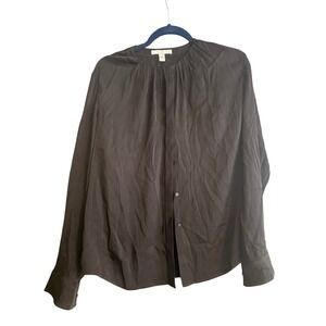 Boss Black‎ Pleated Round Neck Long Sleeve Button Front Blouse Top Womens